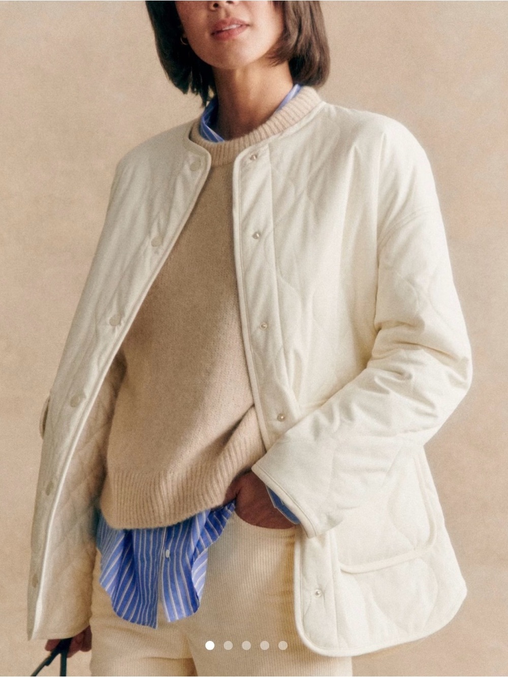 Sezane Quilted Light Olive Green Women’s Jacket - Picture 10 of 15